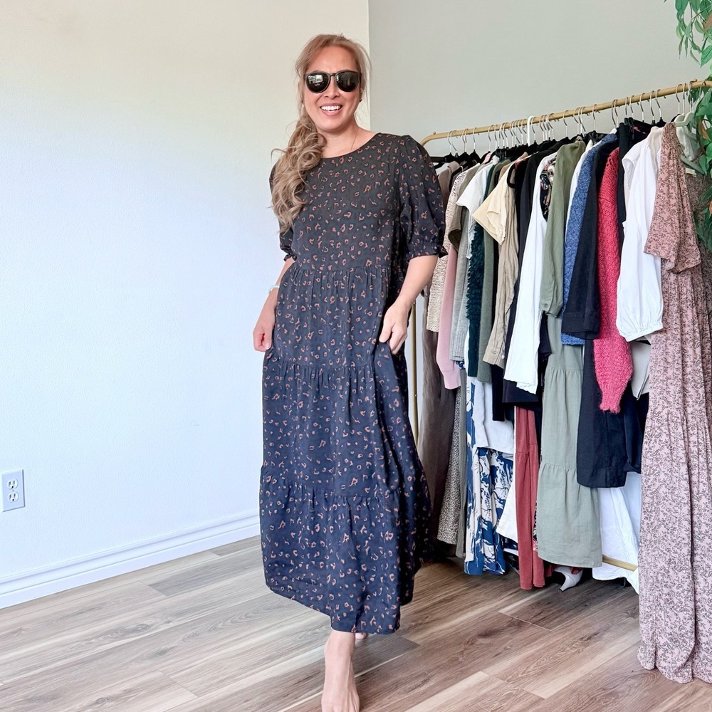 Apricot Oversized Midi  Patterned Dress